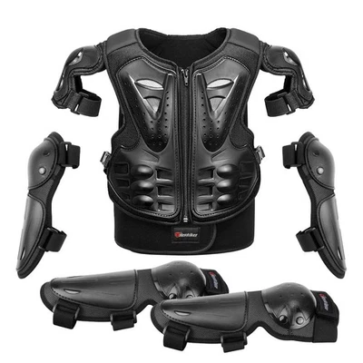 BRANDED Kids Motorcycle Motocross Bike Chest Back Body Armour Protector Vest Kneepad Set