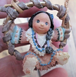 Vintage Enesco FRIENDS OF THE FEATHER Ornament Hanging Native American Girl - Picture 1 of 5