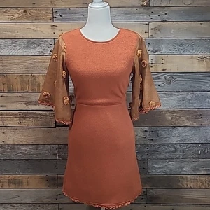 THML Roolee Cordero Burnt Orange Mixed Material Dress Size XS ANTHRO - Picture 1 of 11