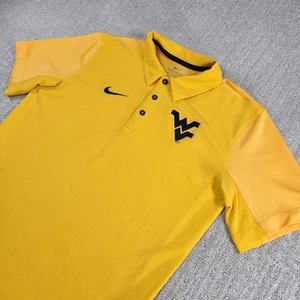 WVU Mountaineers Polo Shirt Men Medium Nike Dri Fit Performance Yellow Golf - Picture 1 of 10