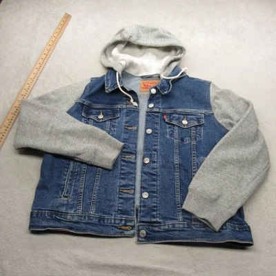 Chaqueta de mezclilla Levi para mujer? XL Capucha Azul Híbrido Botón Bolsillos Frontales Resistente Tipo 3 Foto 1 de 4
