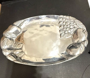 Ismael Valenzuela Romo Vari Pewter Serve Tray/Platter Fruit 15.25"x9.5" Mexico - Picture 1 of 13