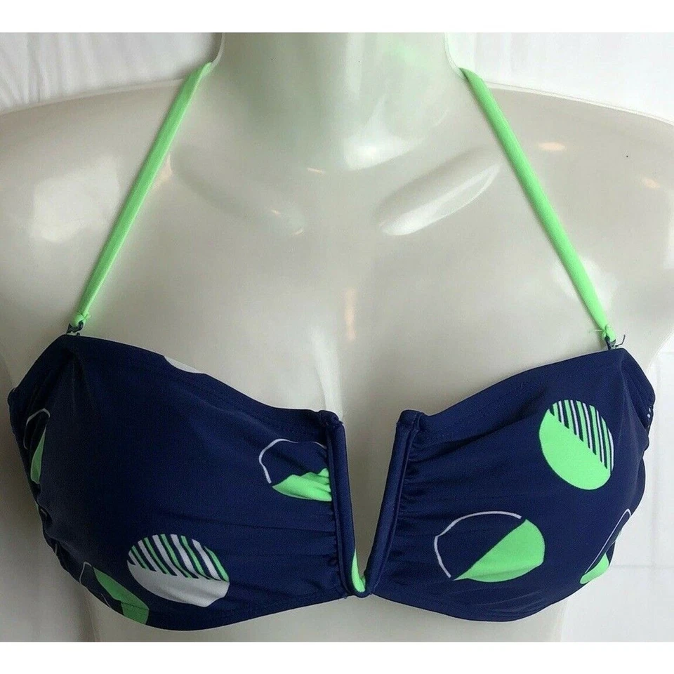 Top de bikini antiguo azul marino para mujer S azul lunares bandeau halter acolchado profundo en V sumergible Foto 1 de 4