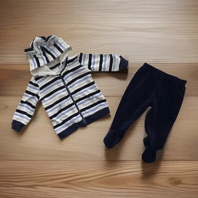 Nuevo Koala Bebé Niños Acogedor Terciopelo Con Capucha Chaqueta/Pantalones Conjunto Azul Blanco Cremallera Completa 3-6M Foto 1 de 4