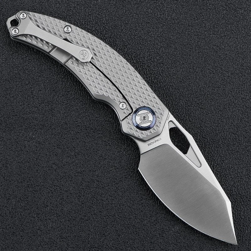 Kunwu Knives Compadre Framelock 3" Vanax Texture Titanium Folding Knife K706CT2