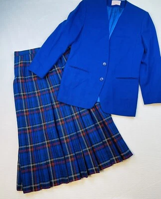 Vintage Pendleton Blue Tweed 100% Virgin Wool Pleated Skirt Suit Petite 6 - Image 1 of 4