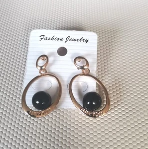 Cute Hoop Earrings Gold with Black Bead Trim Trend Jewelleru 35mm UK - Picture 1 of 4