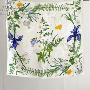 18 Momme Twill Silk Wrap Scarf Flowers Print 2 Face Shawl - Picture 1 of 8