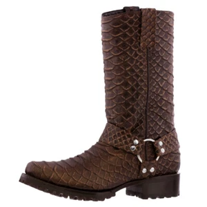 Botas de Cuero Occidentales de Motocicleta para Hombre Estampado de Serpiente Marrón Arnés de Motociclista Botas - Imagen 1 de 5