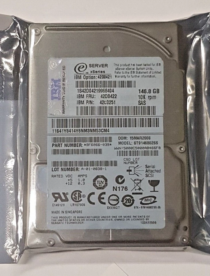146.8 GB SAS IBM 42D0421 ST9146802SS 10K RPM HDD 2.5 " Internal Hard Drive New - Image 1 of 1