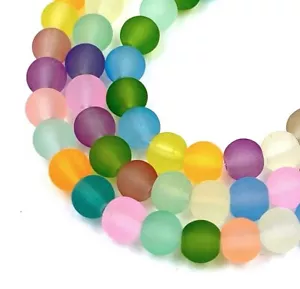 50 Czech Frosted Sea Glass Round Beads Matte - Multicolor Mixed Color 6mm - Picture 1 of 4