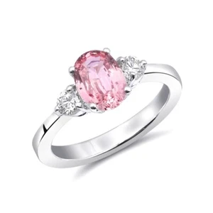 Padparadscha Sapphire 1.64 carats set in 14KWG Ring with 0.28cts Diamonds / GRS - Picture 1 of 4