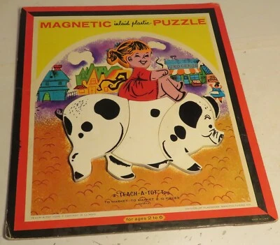 Vintage Rare Playskool Inlaid Plastic Magnetic Puzzle Complete To Market Pig 7pc - Image 1 of 4