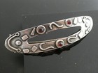 Vintage Modernist Studio Artist Sterling 925 & Garnet Gemstone Signed Hair Clip