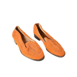 Yoruba Orange Beaded Pair of Shoes Nigeria Sidley Collection - Picture 1 of 10