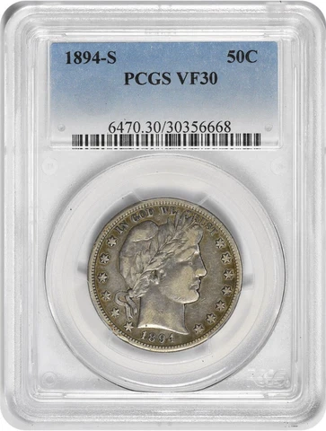 1894-S Barber Silver Half Dollar VF30 PCGS Cover