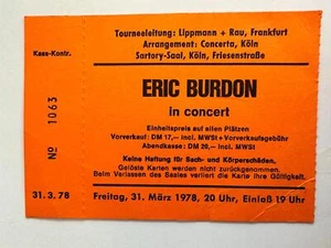 ERIC BURDON BAND Original Concert TICKET March 31, 1978 SartorySäle Koln Germany - Picture 1 of 3