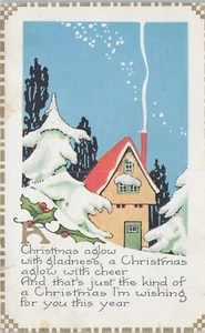 Vintage Postcard Art & Crafts Christmas Aglow Cottage in Snow Posted 1925 - Picture 1 of 3