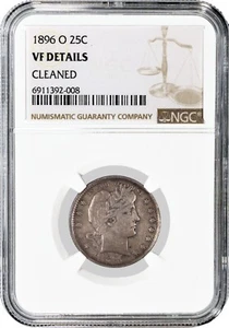 1896 O 25C Barber Quarter Silver NGC VF Details Cleaned Coin - Picture 1 of 4