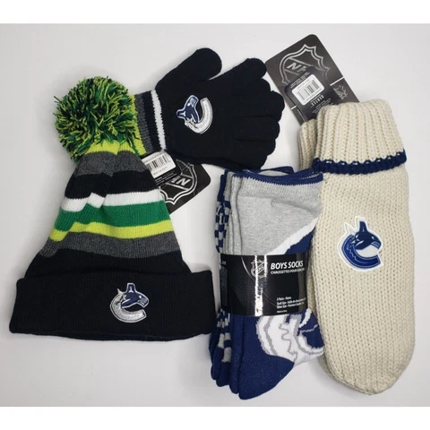 Vancouver Canucks Toque Glove Sock Mitten Lot New NHL Hockey Winter Kids Womens Cover