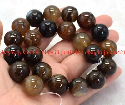 Rare Huge 20mm Brown Stripe Agate Round Gemstone Beads Loose Beads 15" Foto 1 de 4