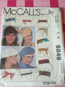 Vintage McCalls Pattern 6849 Hats 3 Sizes 4 Styles Wrap Tie Belts 10 Styles - Picture 1 of 2