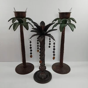 Metal Brass Palm Tree Candle Holders x3 India - Picture 1 of 12