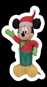 Christmas Disney 3.5 ft Mickey Mouse Green Scarf Airblown Inflatable GEMMY - Picture 1 of 5