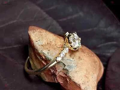 2 Ct Round Cut Lab Created DVVS1 Diamond Engagement Ring 14K Yellow Gold Over - Image 1 of 3