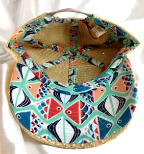 Vera Bradley's STRAW BASEBALL HAT in GO FISH BLUE Woven Natural Stretch Band NWT - Picture 1 of 8