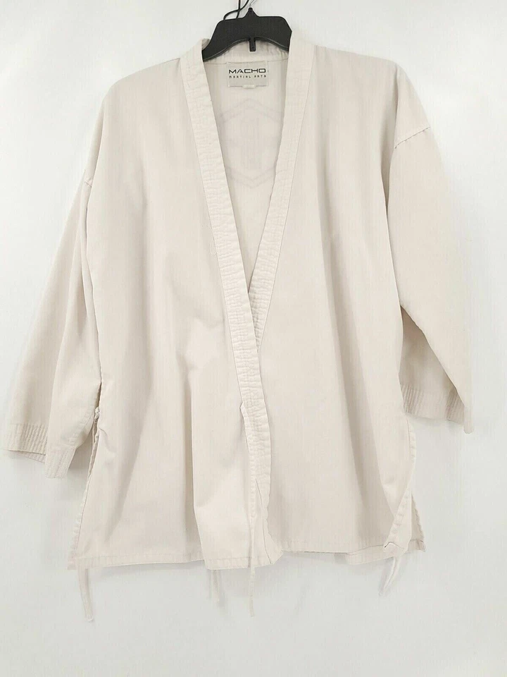 Macho Martial Arts Mens Jacket Size 5/190 Solid White Black Belt Club Stains - Image 1 of 4