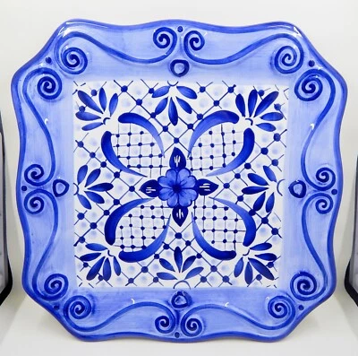 Tabletops Unlimited Lisbon Dinner Plate Hand-Painted Blue White - Image 1 of 4