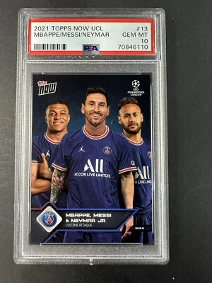 2021 Topps Now UCL Kylian Mbappe Lionel Messi Neymar Jr Attaque PSA 10 BO4 - Image 1 of 2