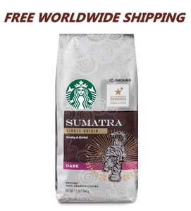 Starbucks Sumatra Dark Roast Ground Coffee 12 Oz WORLDWIDE SHIPPING