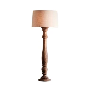 CANDELA LARGE - DARK NATURAL - TURNED WOOD CANDLESTICK FLOOR LAMP with SHADE - Picture 1 of 2
