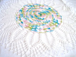 LG-Aqua Blue Pink Yellow Green Colored Handmade Crocheted Thread Round Doily 22" - Picture 1 of 4