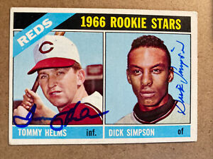 1966 Topps #311 Tommy Helms & Dick Simpson Autographed Card - Cincinnati Reds