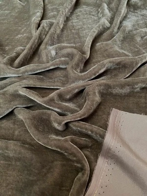 Luxurious Taupe Gray Silk Rayon Velvet Fabric | 45" Wide, Soft Drape, Apparel - Image 1 of 4