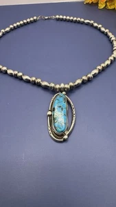 INDIANER NAVAJO STERLINGSILBER TÜRKIS STEIN HALSKETTE - Bild 1 von 5