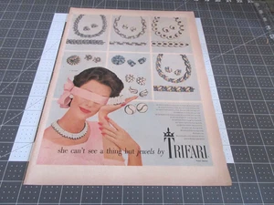 1957 Trifari Jewels Various Jewelry & Woman Pink Blindfold Vintage Print Ad - Picture 1 of 3