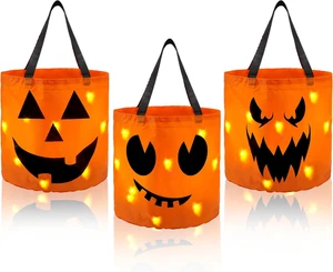 JOYIN 3 PCS Halloween Candy Pumpkin Buckets, 10.2 X 11.8 LED Light Trick or Trea - Picture 1 of 8