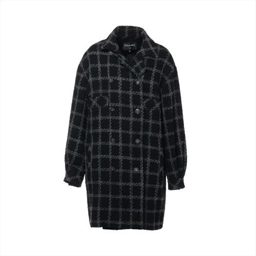 Chanel Coco Button 22 anni lana x cappotti acrilico 38 donna nero x grigio P73603