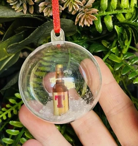 Handmade TENNENTS LAGER BOTTLE & SNOW BAUBLE hanging decoration XMAS TREE gift - Picture 1 of 2