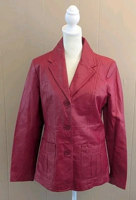 Metrostyle Women Genuine Leather Blazer Jacket Vintage Red Size 6 With Pockets - Image 1 of 4