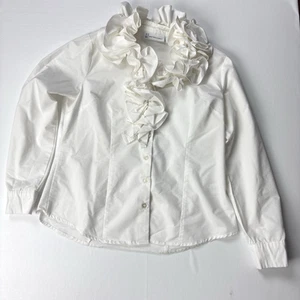 New York & Company weiße Rüschenbluse Damen S Langarm elegantes festliches Hemd - Bild 1 von 10