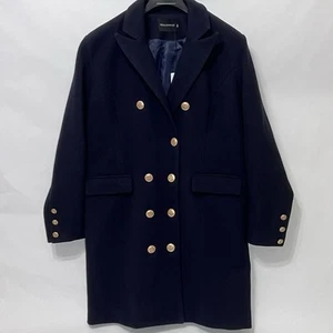 Idealsanxun Zweireiher langer Mantel Damen 2XL marine gold Kuppelknöpfe Satin gefüttert - Bild 1 von 10