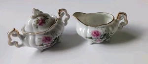 Lefton Pink Roses Miniature  China Creamer and Sugar Bowl Hand Painted #NE4071 - Picture 1 of 13