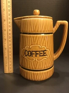 Vtg Royal Sealy Japan Coffee Pot Ceramic Wood grain Look (BM BW) - Picture 1 of 7