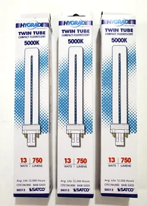 (3) Satco S8313 5000K 13-Watt GX23 Base T4 Twin 2-Pin Tube for Magnetic Ballasts - Picture 1 of 2