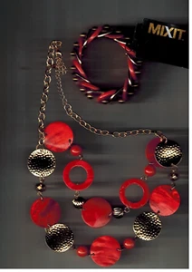 Two MIXIT NWT Gold tone & Orange necklace and Gold tone & Orange bracelet - Picture 1 of 4